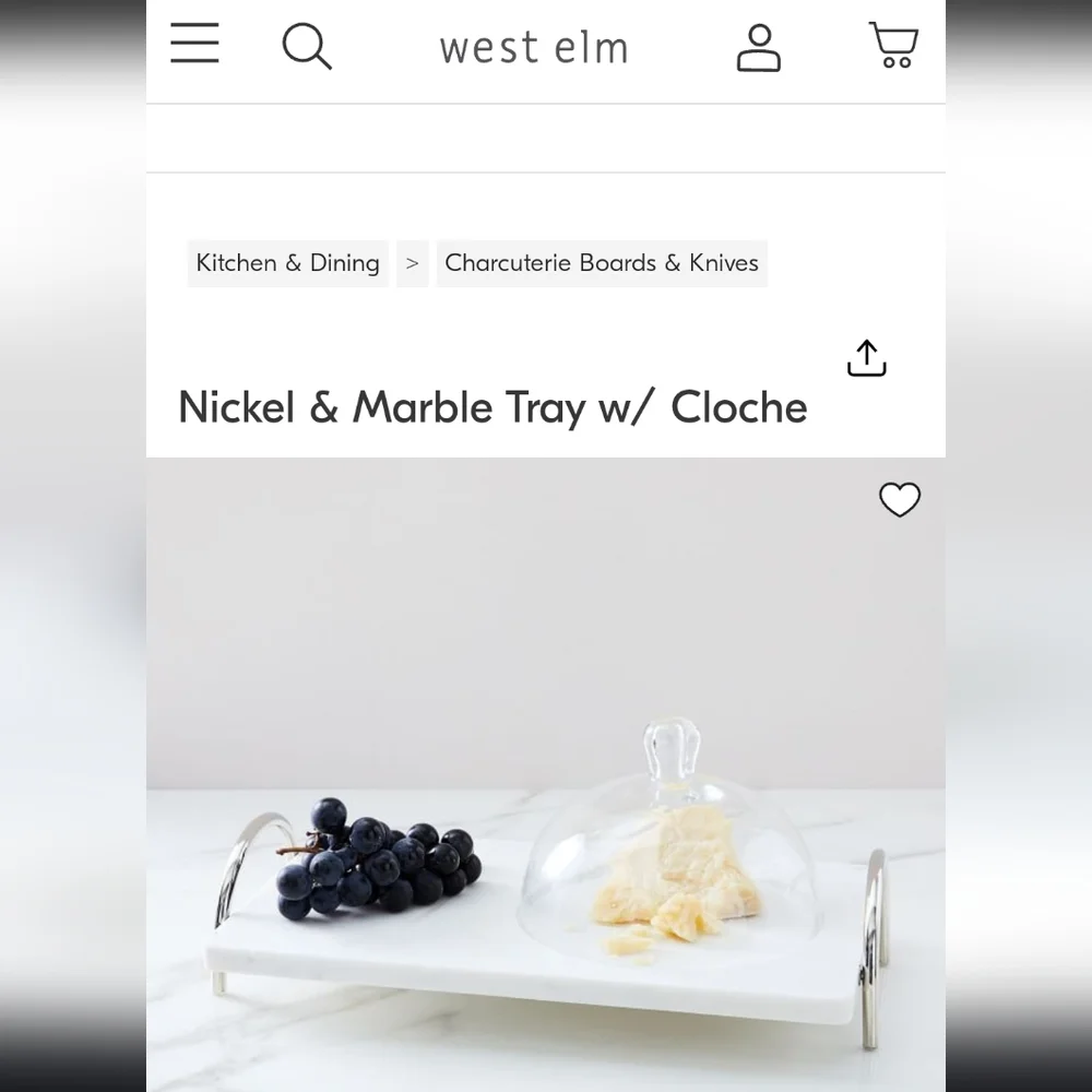 West Elm Nickel and Marble Tray with Cloche
